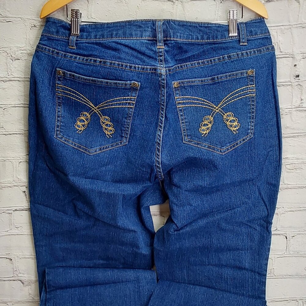 'ELLOS' BOOTCUT STONEWASH DENIM EMBROIDERED 5~POCKET JEANS SIZE 16 - Picture 3 of 16